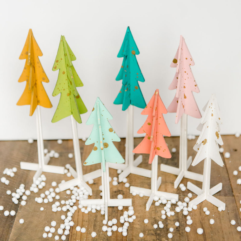 Splatter painted colorful Christmas trees