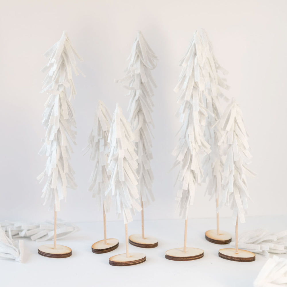 Set of white felt trees